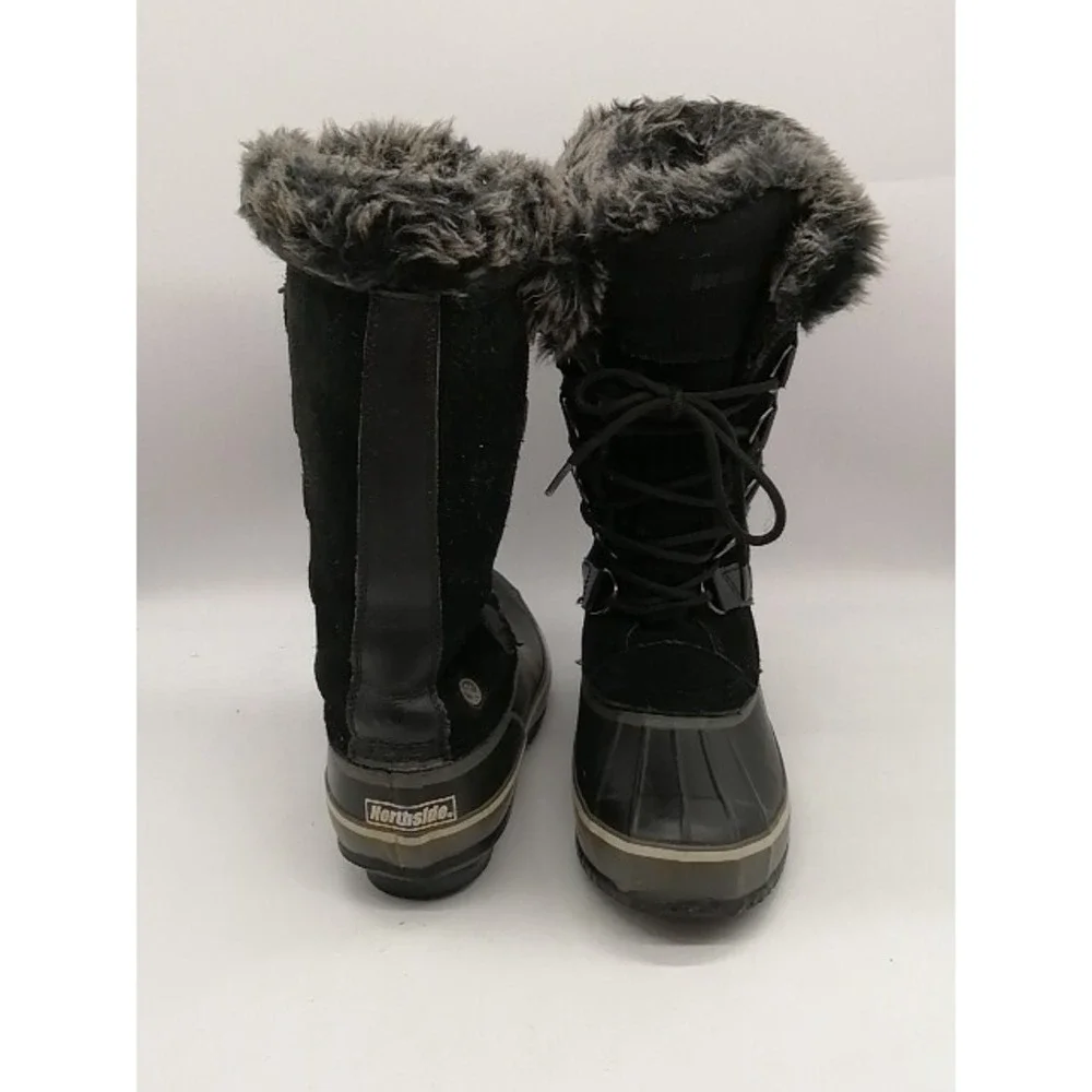 Northside Womens Snow Boots Black Suede Lace Up Waterproof Faux Fur Lined 8